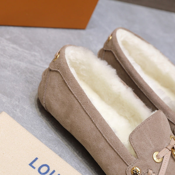 LV Flore Car Shoe Taupe Suede Wool 547249