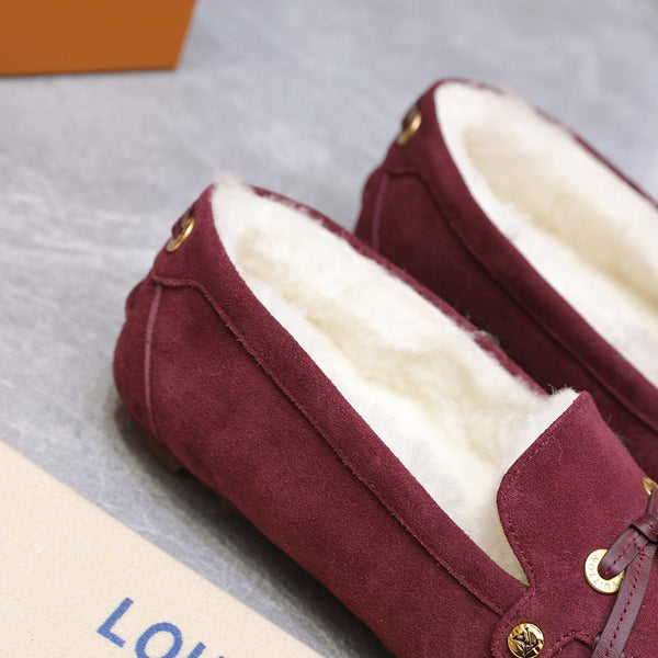 LV Flore Car Shoe Burgundy Suede Wool 547250