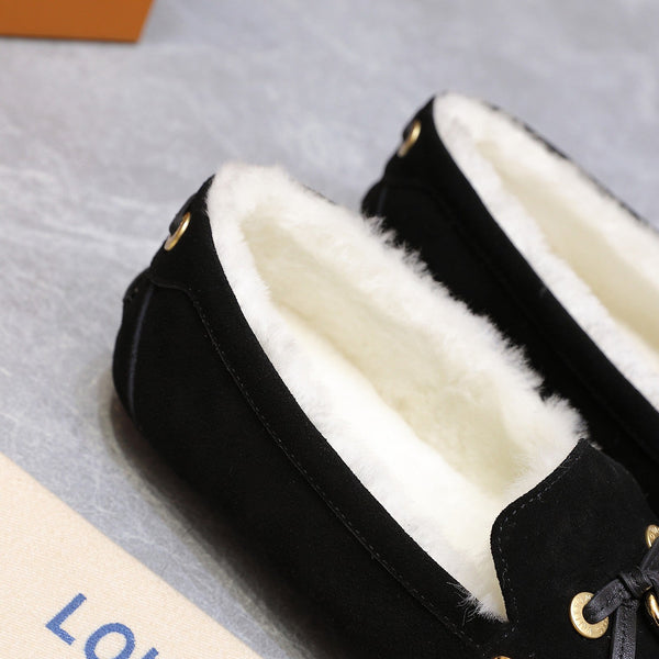 LV Flore Car Shoe Black Suede Wool 547251