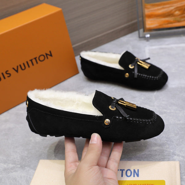 LV Flore Car Shoe Black Suede Wool 547251