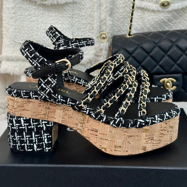 cc leather chain slingback sandal black calfskin