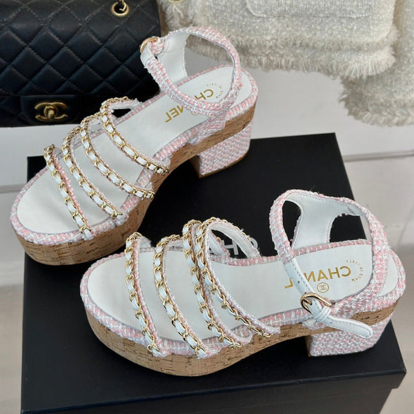 cc leather chain slingback sandal white pink calfskin