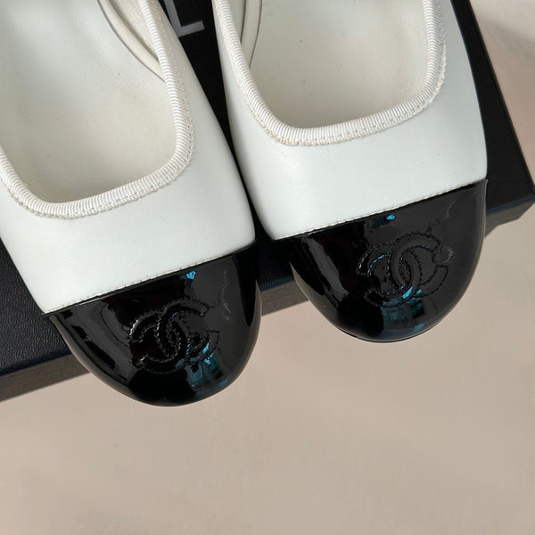 cc mule leather chain white calfskin black patent calfskin