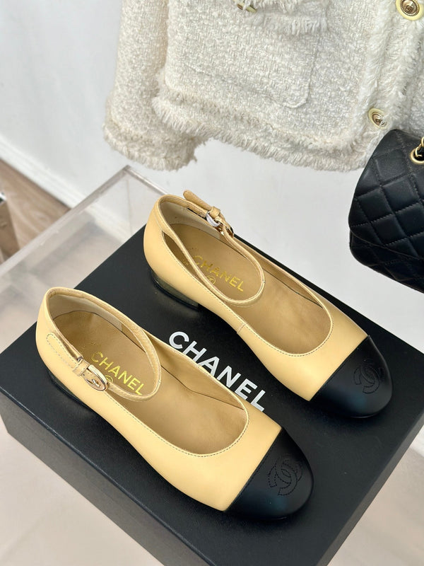 CC Mary Jane Beige Giallo Round nose in pelle di agnello