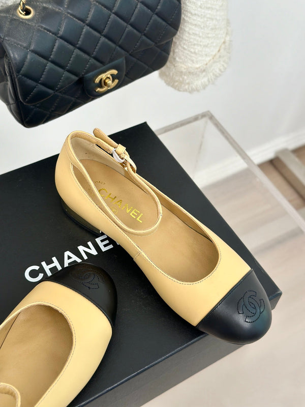 CC Mary Jane Beige Giallo Round nose in pelle di agnello