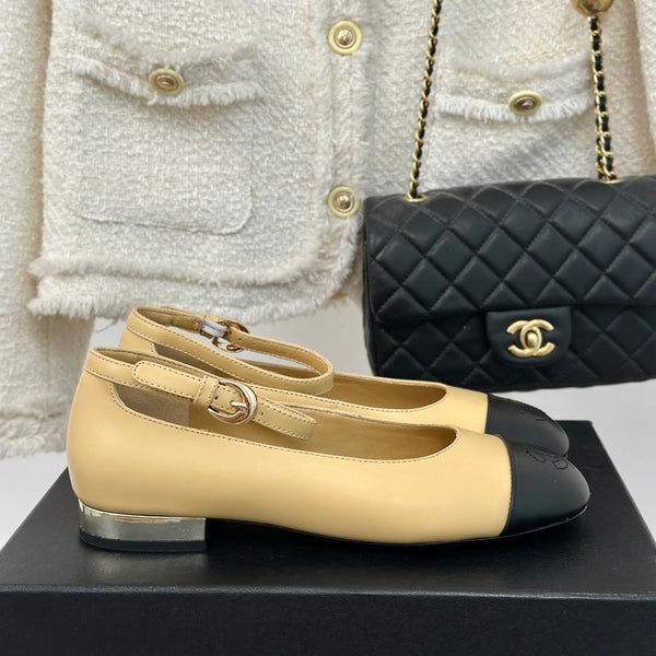 CC Mary Jane Beige Giallo Round nose in pelle di agnello