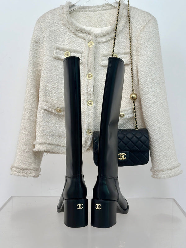 CC High Boots 70mm Plain Black Lambskin
