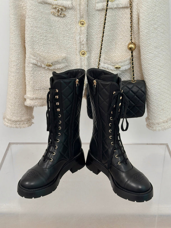 CC High Boots 50mm Black Quilted Calfskin