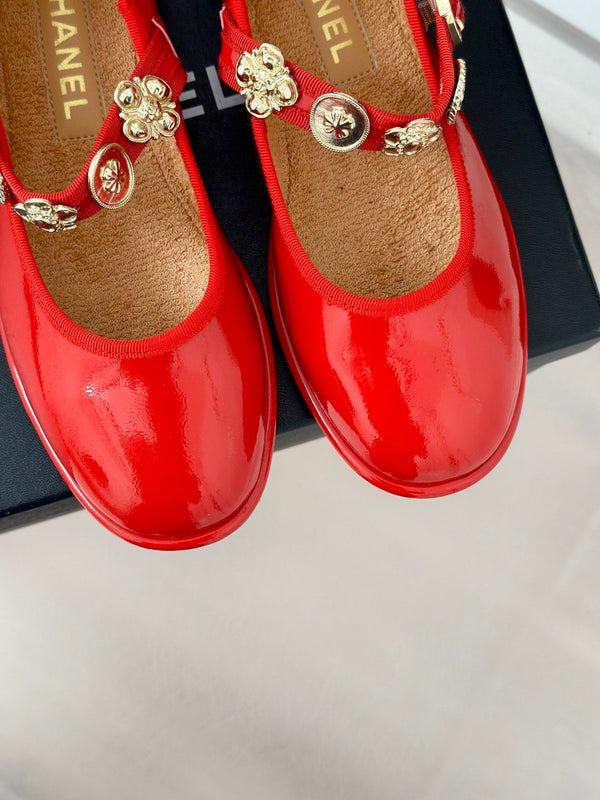 CC Mary Jane Glossy Bright Red Cowhide And Lambskin