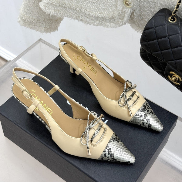 CC 25C Bowknot Slingback Sandal 60mm Beige Sheepskin Mix Python Pattern 265653