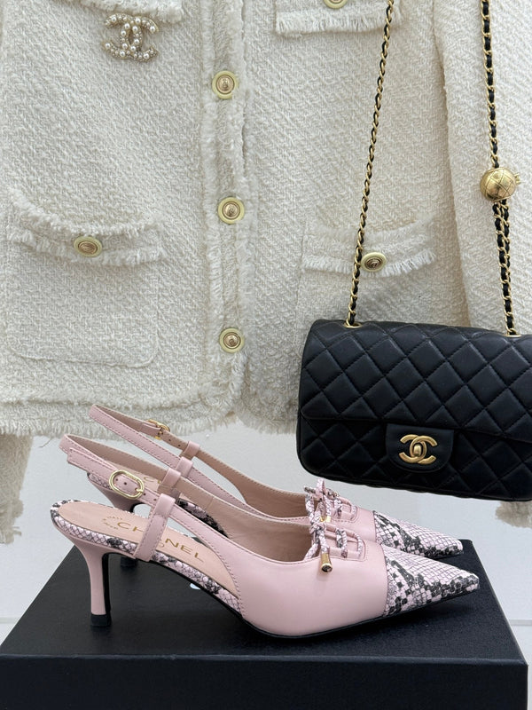 CC 25C Bowknot Slingback Sandal 60mm Light Pink Sheepskin Mix Python Pattern 265654