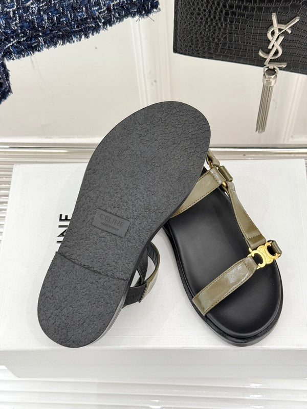 CELINE Maud Sandal Moss Green Leather 285902