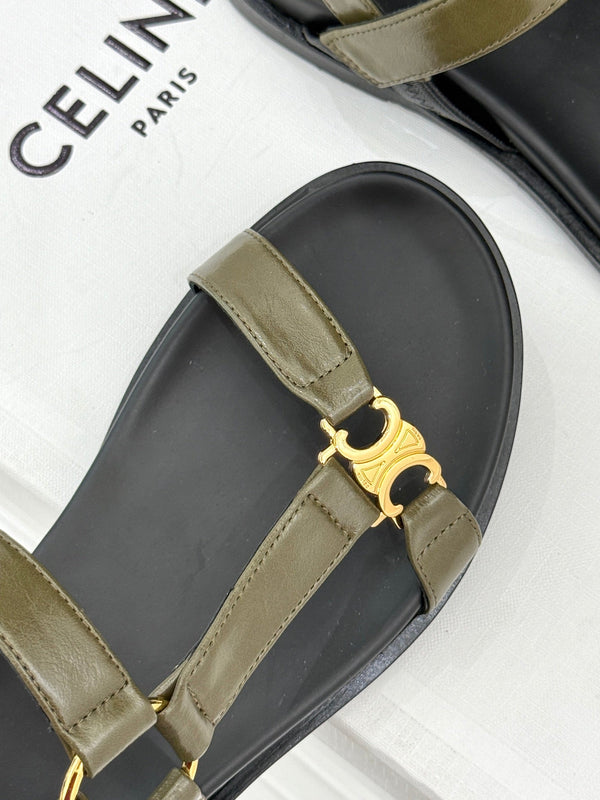 CELINE Maud Sandal Moss Green Leather 285902