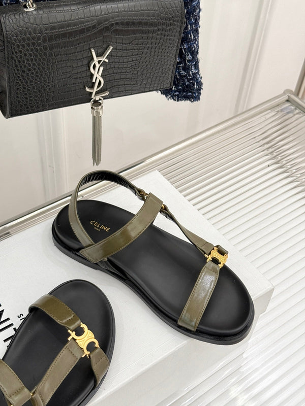 CELINE Maud Sandal Moss Green Leather 285902
