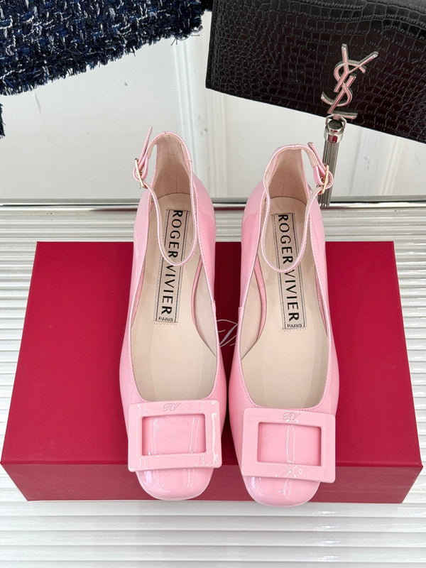Viv Square Buckle Mary Jane in pelle di mucca rosa fetale 286705