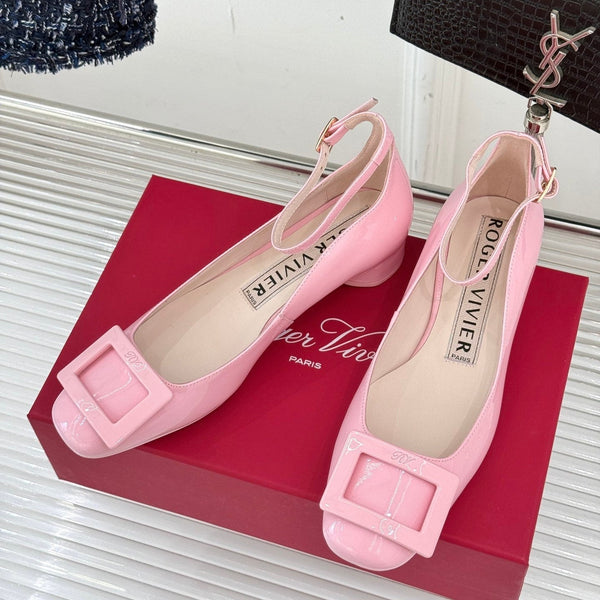 Viv Square Buckle Mary Jane in pelle di mucca rosa fetale 286705