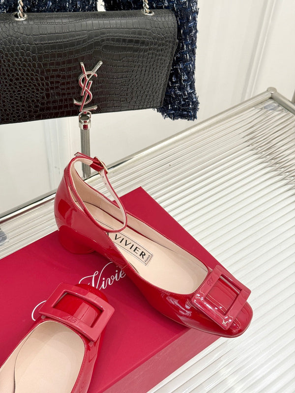 Viv Square Buckle Mary Jane Red Fetal Cowhide 286706