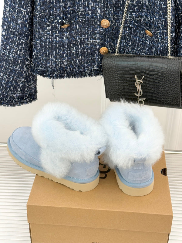 UGG Classic Ultra Mini Chalet Boots Light Blue Suede Sheepskin Cuff 517487