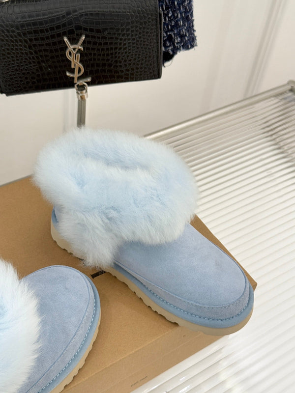 UGG Classic Ultra Mini Chalet Boots Light Blue Suede Sheepskin Cuff 517487