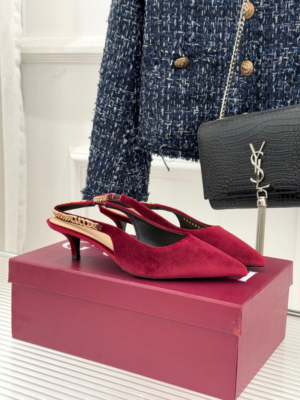 GG 26 Signoria Slingback Pumps 4.5cm Deep Wine Red Suede 632522