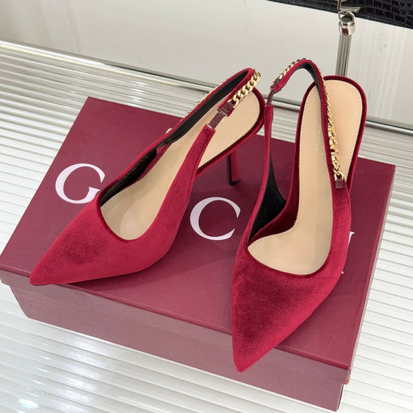 GG 26 Signoria Slingback Pumps 10.5cm Deep Wine Red Suede 632525