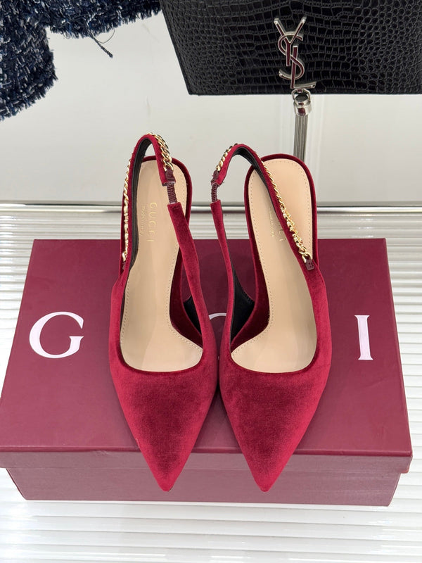 GG 26 Signoria Slingback Pumps 10.5cm Deep Wine Red Suede 632525