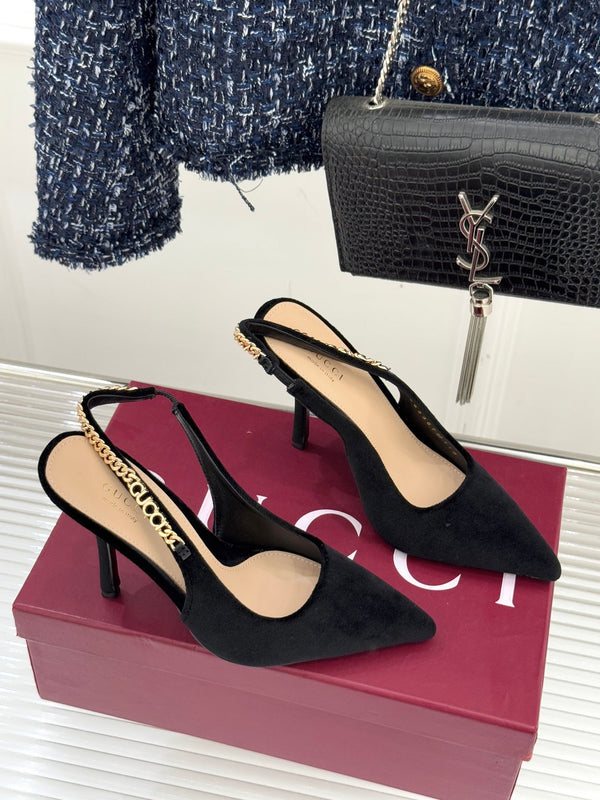 GG 26 Signoria Slingback Pumps 10.5cm Black Suede 632527