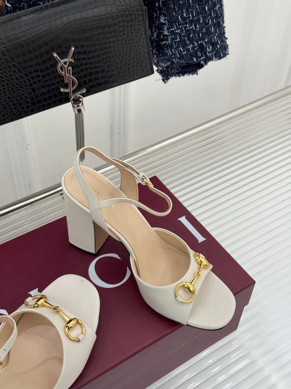 Sandales à talon épais GG 26WF 5cm cuir de mouton Mystic White 632557