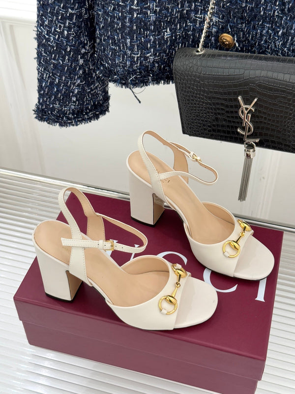 Sandales à talon épais GG 26WF 5cm cuir de mouton Mystic White 632557