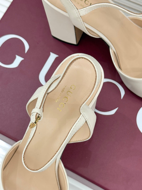 Sandales à talon épais GG 26WF 5cm cuir de mouton Mystic White 632557