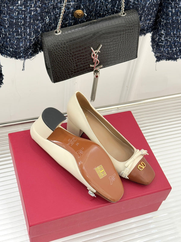 Valet Du Roi Kidskin Pump 6cm Brown Cream Sheepskin 702250