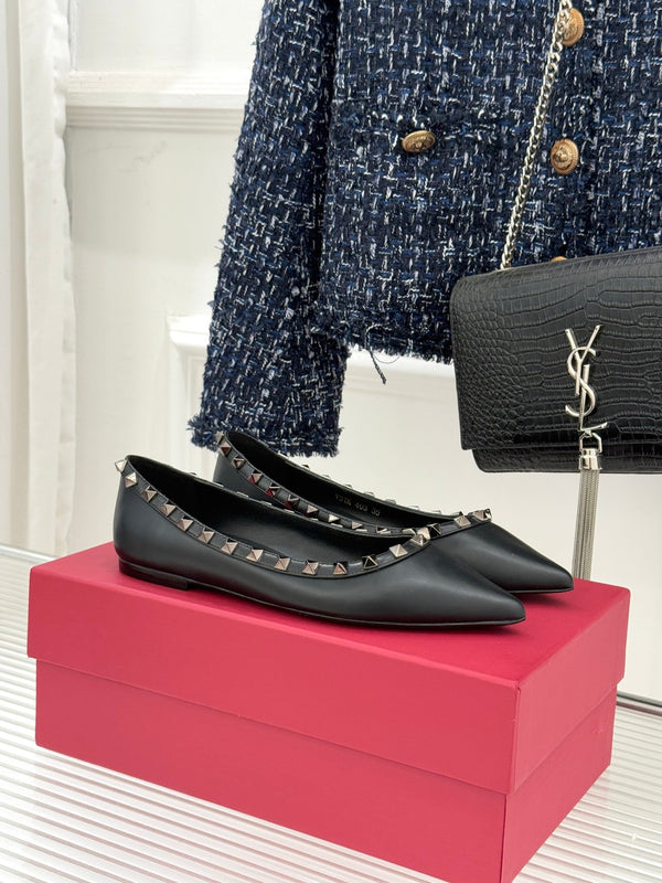 Valentino Rockstud Ballet Flat Black Sheepskin 643000
