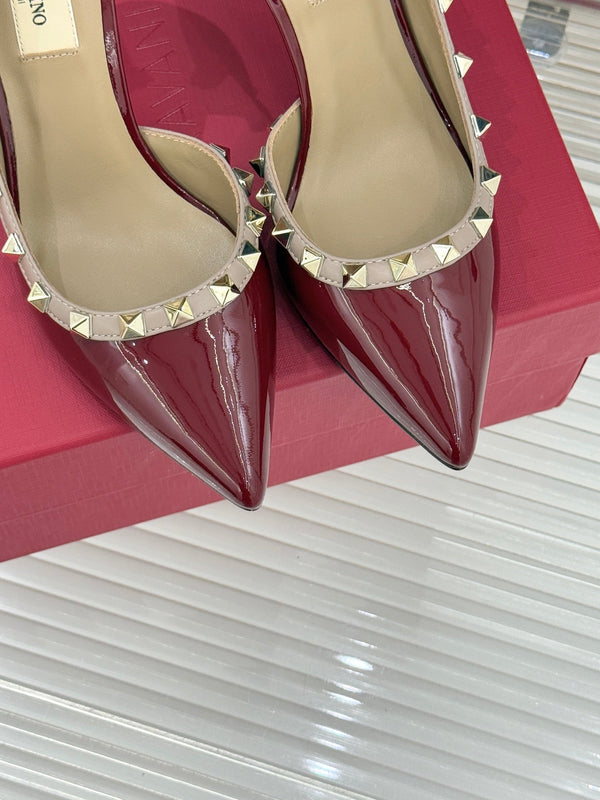 Escarpins Valentino Rockstud Cuir Verni Bordeaux 643001