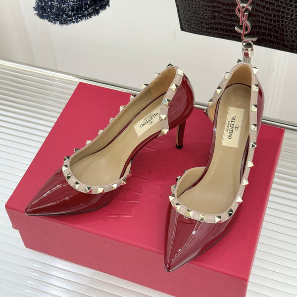 Escarpins Valentino Rockstud Cuir Verni Bordeaux 643001