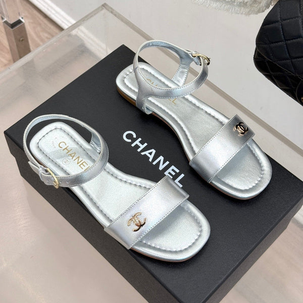 CC 26s Strap Flat Sandals Sliver Lambskin 920329