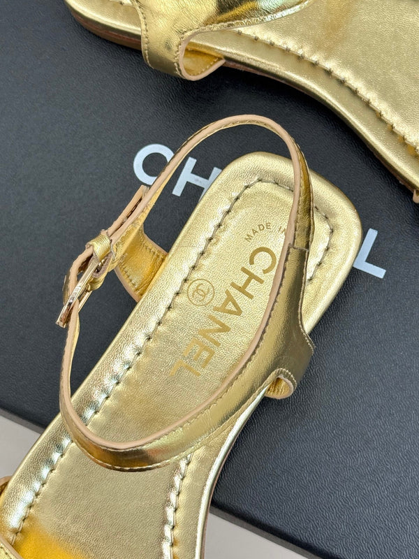 CC 26s Strap Flat Sandals Gold Lambskin 920330