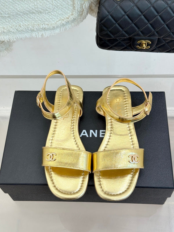CC 26s Strap Flat Sandals Gold Lambskin 920330