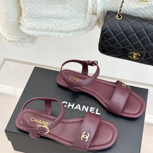 CC 26s Strap Flat Sandals Burgundy Lambskin 920331