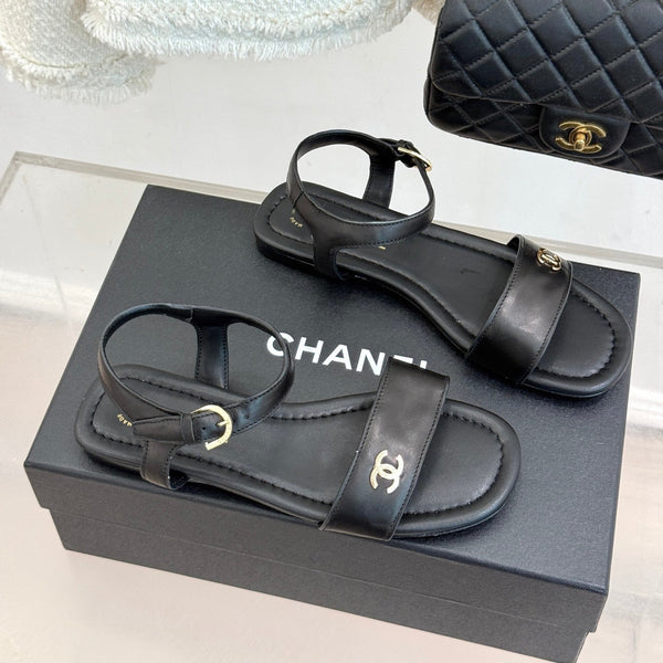 CC 26s Strap Flat Sandals Black Lambskin 920333