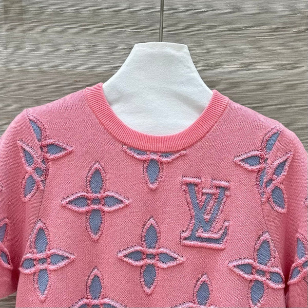 LV 25 Maglia a maniche corte in lana rosa