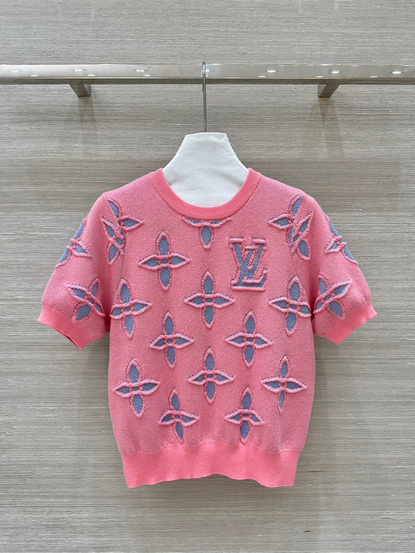 LV 25 Maglia a maniche corte in lana rosa