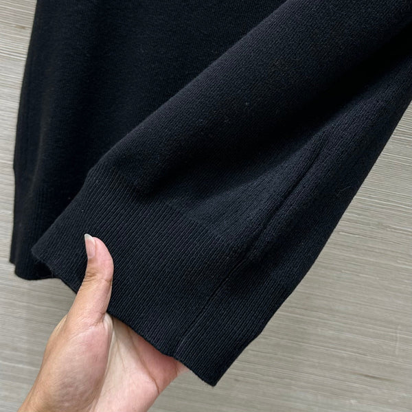 Miu Miu 25 Polo Collar Top a maniche corte Nero Bianco Tencel
