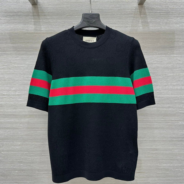 Gucci 25 Mesh Short-sleeved Top Black Tencel