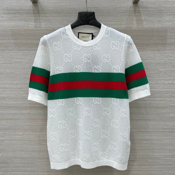Gucci 25 Mesh Short-sleeved Top White Tencel