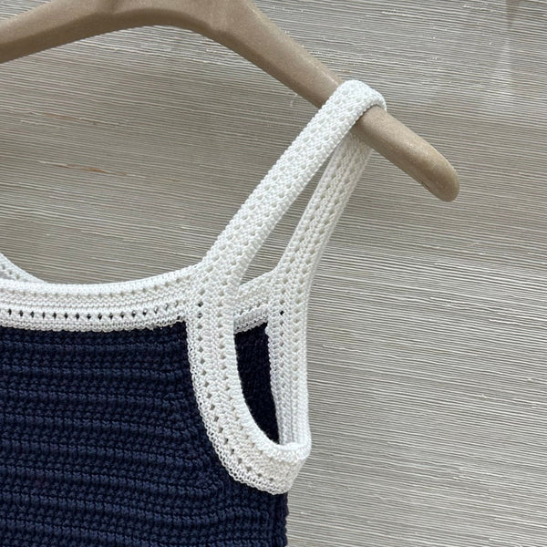 Gucci 25 Knitted Suspender Dress Blue White Cotton