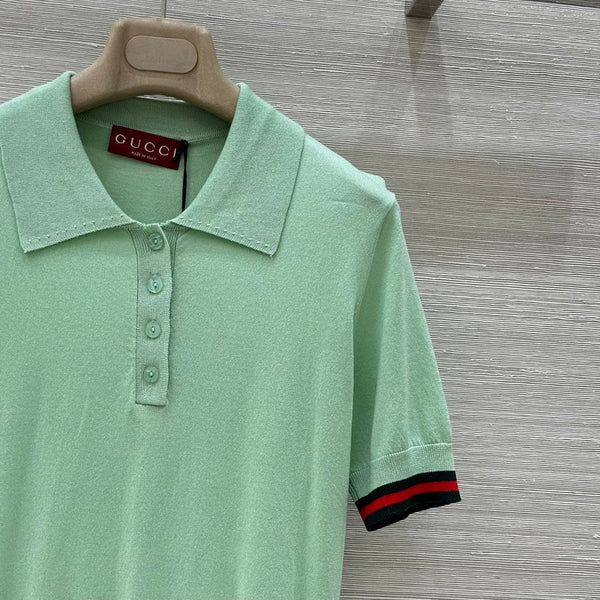 Gucci 25 Polo Short-sleeved Top Green Cashmere