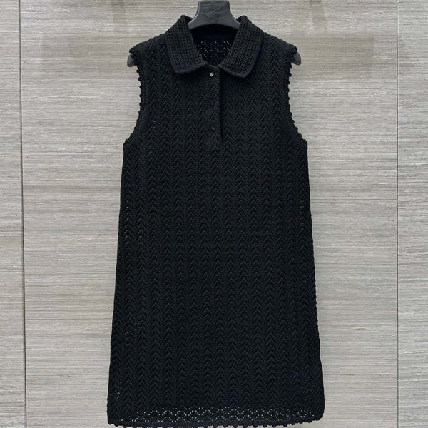 Gucci 25 Hollow Knitted Polo Vest Dress Black Polyester Fiber