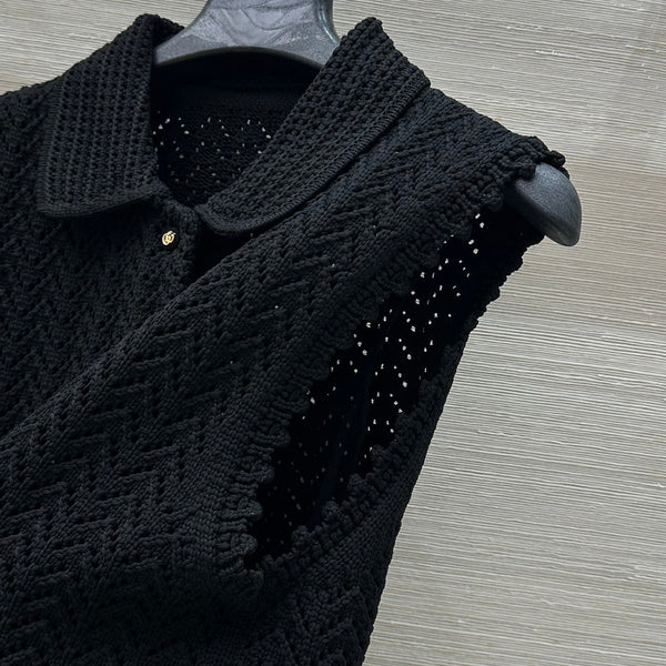 Gucci 25 Hollow Knitted Polo Vest Dress Black Polyester Fiber