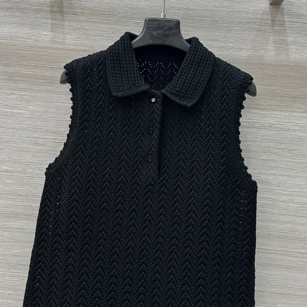 Gucci 25 Hollow Knitted Polo Vest Dress Black Polyester Fiber