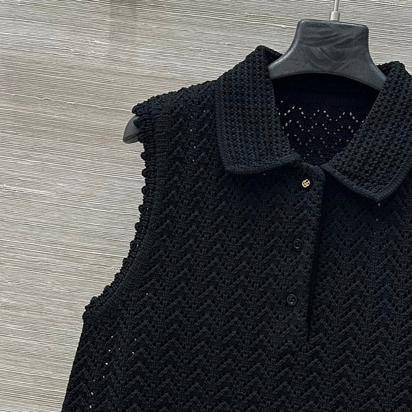 Gucci 25 Hollow Knitted Polo Vest Dress Black Polyester Fiber